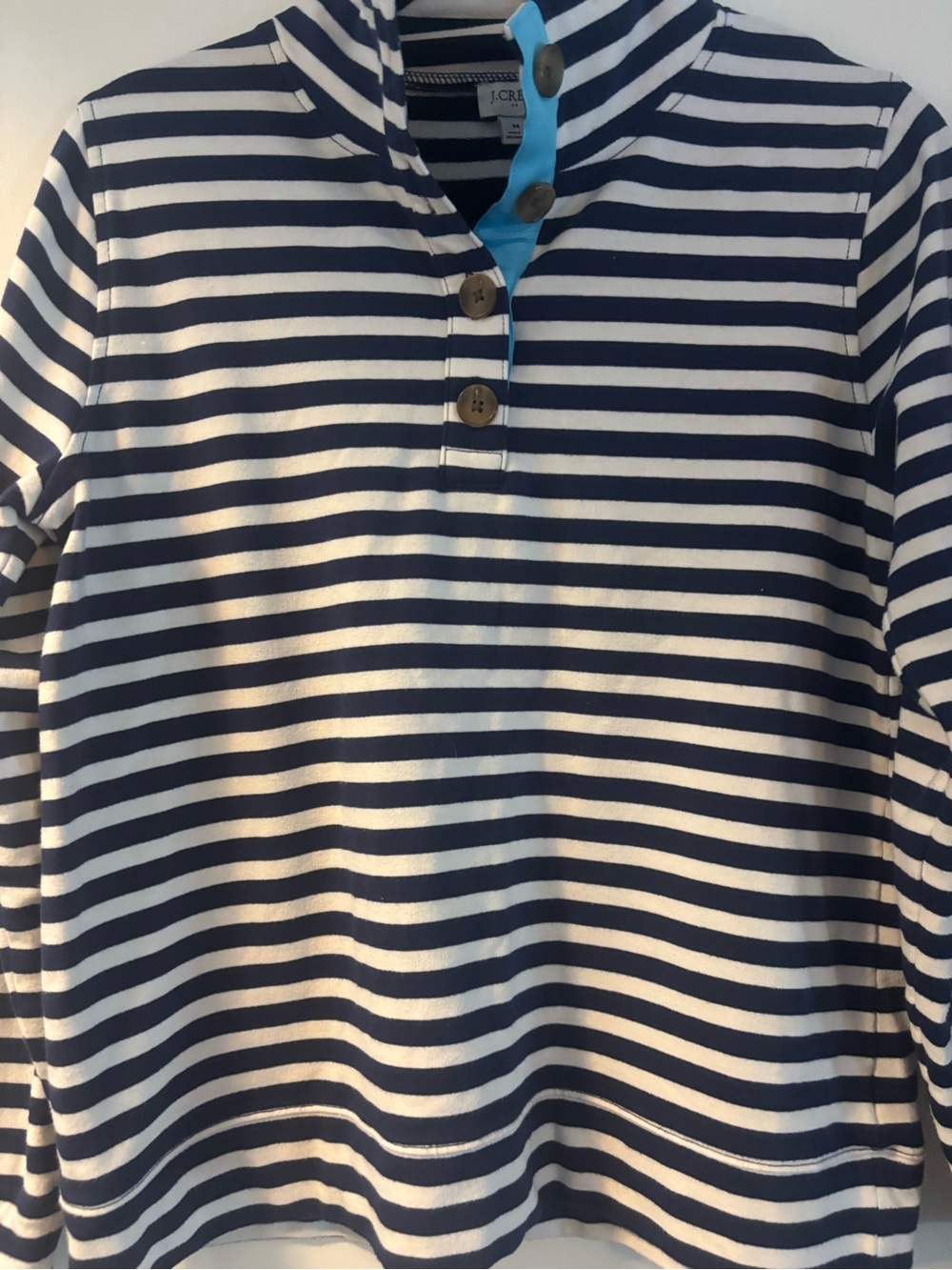 J. Crew Striped Polo Shirt - Navy & White with Light Blue Trim
